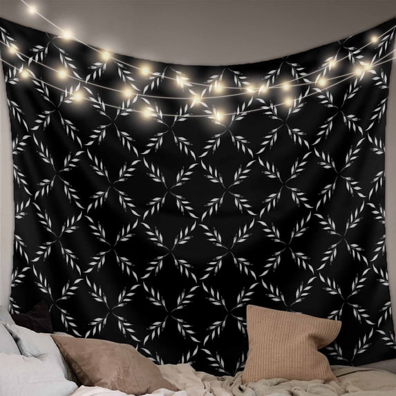 Black Morocco Small Tapestry for Bedroom Wall Hanging Tapestry, Geometric Leaf Diamond Lattice Abstract Ceiling Backdrop Tapestries Poster Blanket Wall Decor for Teens Room Living Room Dorm 23" x 28"