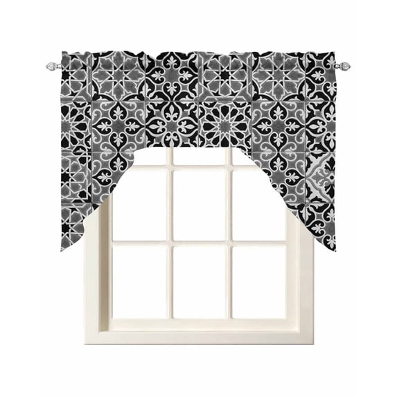 Black Morocco Swag Valances for Windows, Small Curtains Drapes, Traditional Tribal Abstract Geometric Art Kitchen Window Curtains Over Sink Window Treatment Valance for Bedroom/Bathroom 56"x36"