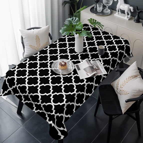 Black Morocco Table Cloth Waterproof Tablecloths, Boho Modern Minimalist Abstract Geometric Tablecloth Dining Table Cover for Kitchen Party Tabletop Outdoor, Rectangle Tablecloth 54x108 Inch