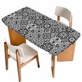thumbnail image 1 of Black Morocco Table Cloths for 3 Foot Rectangle Tables, Traditional Tribal Abstract Geometric Art Patio Waterproof Elastic Fitted Tablecloths, Washable Rectangular Table Cover for Camping, 1 of 8