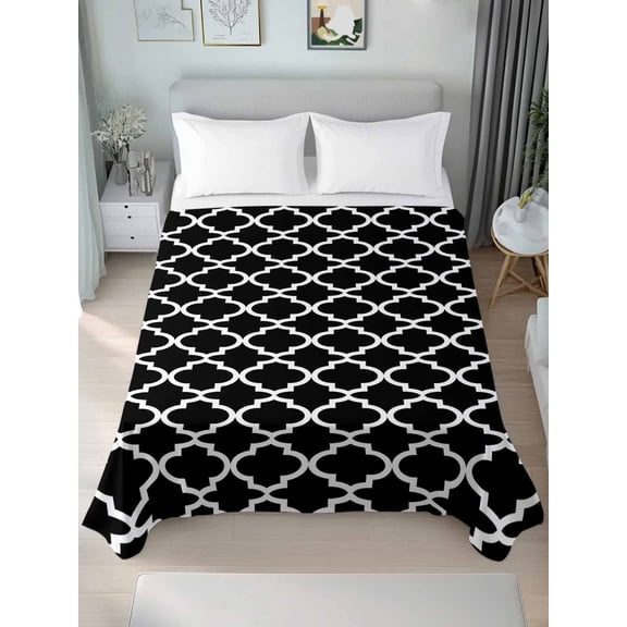 Black Morocco Twim Size Flat Sheet, Wrinkleproof & Fadeproof Cooling Flat Bed Sheet Only, Boho Modern Minimalist Abstract Geometric Breathable Soft Bedding Top Sheets 66 x 96 Inches