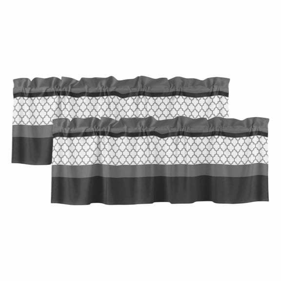 Black Morocco Valances for Windows, Decorative Rod Pocket Window Valance Curtains, Grey Striped Middle Century Patterned Short Curtain Drapes for Kitchen/Bathroom/Living Room, 2 Panels, 42" W x 12" L