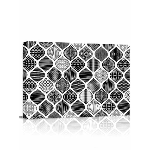 Black Morocco Wall Art for Living Room,Canvas Picture Wall Decor for Bathroom Bedroom,Retro Geometric Grey Ethnic Tribal Art Painting Artwork for Office Kitchen Hallway Dining Room Home Decor 12"x16"