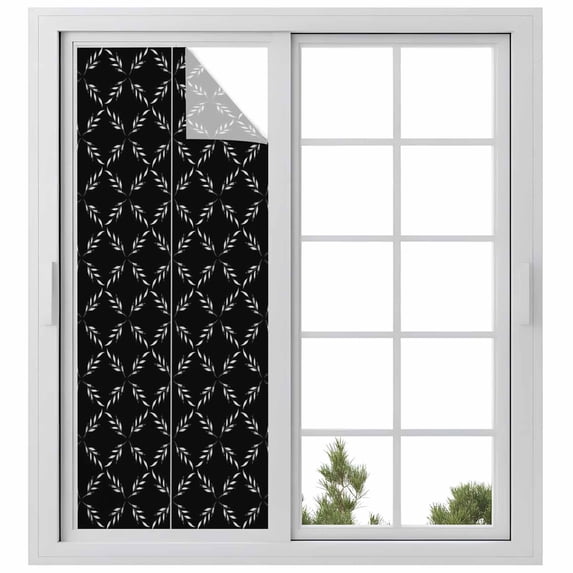 Black Morocco Window Privacy Film, Geometric Leaf Diamond Lattice Abstract Static Cling UV Sun Blocking Heat Control Window Tint, Non-Adhesive One Way Windows Privacy Cover 29.5''x78.7''