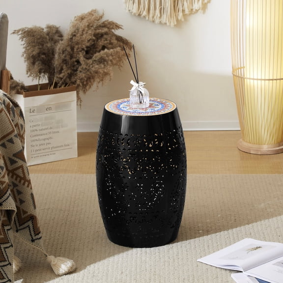 Black Mosaic Side Table with Unique Cut - Out Frame / Blends with Various Room Decors