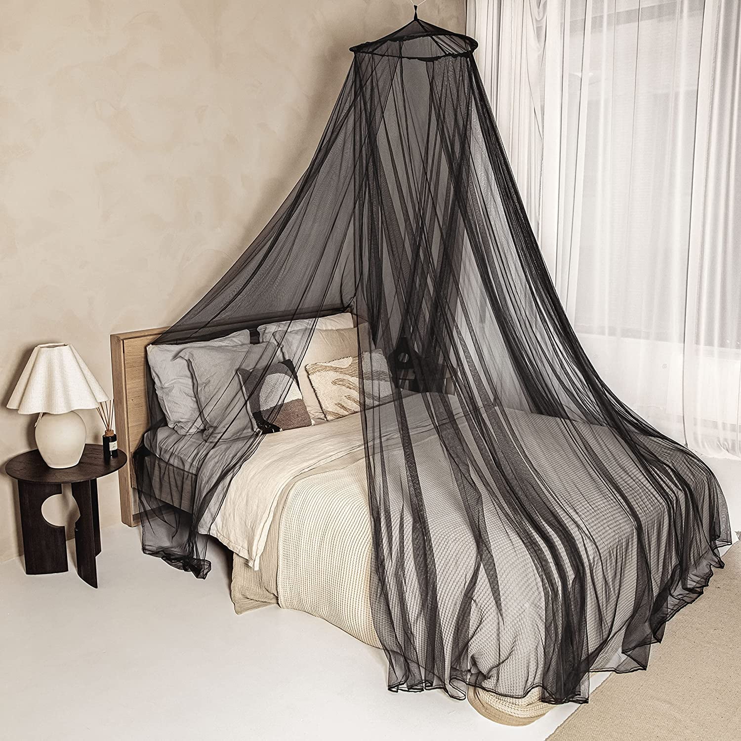 Black Mosquito Net for Single to KingSized Beds 2 Openings or Fully