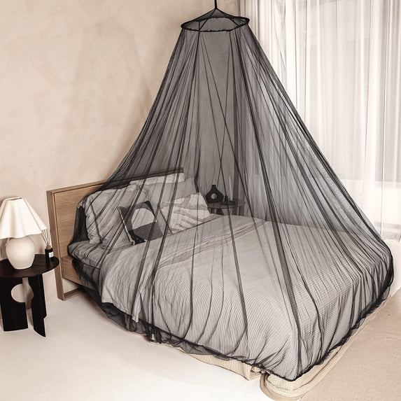 Black Mosquito Net for Single to King Beds – Conical Canopy with 2 Openings or Fully Enclosed Design – Includes Hanging Kit & Carry Bag