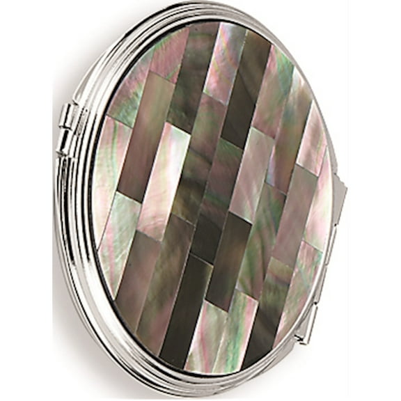Black Mother Of Pearl Round Compact Mirror Designer Jewelry by Sweet Pea