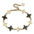 thumbnail image 1 of Black Mother of Pearl Gold Ion-Plated Clover Bracelet 7-inch, 1 of 5