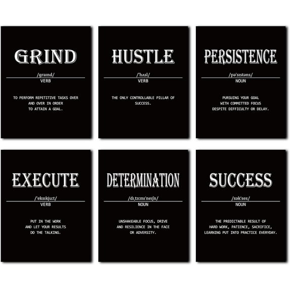Black Motivational Noun Definition Wall Posters for Men Office Decor, Inspirational Wall Art Decor for Men Room Decor, Unframed Cardstock