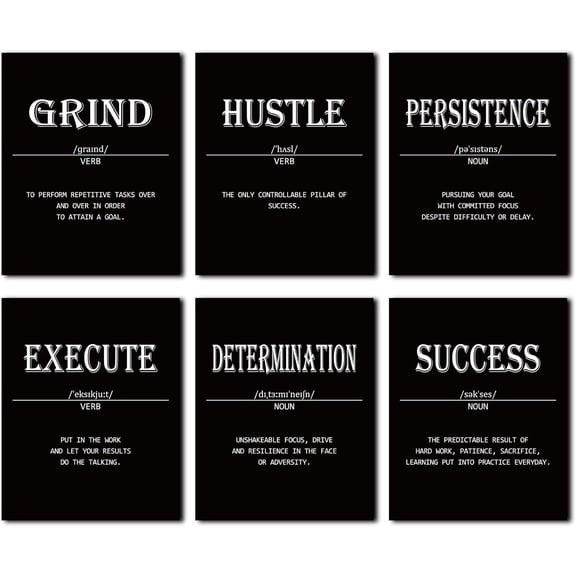 Black Motivational Noun Definition Wall Posters for Men Office Decor, Inspirational Wall Art Decor for Men Room Decor, Unframed Cardstock