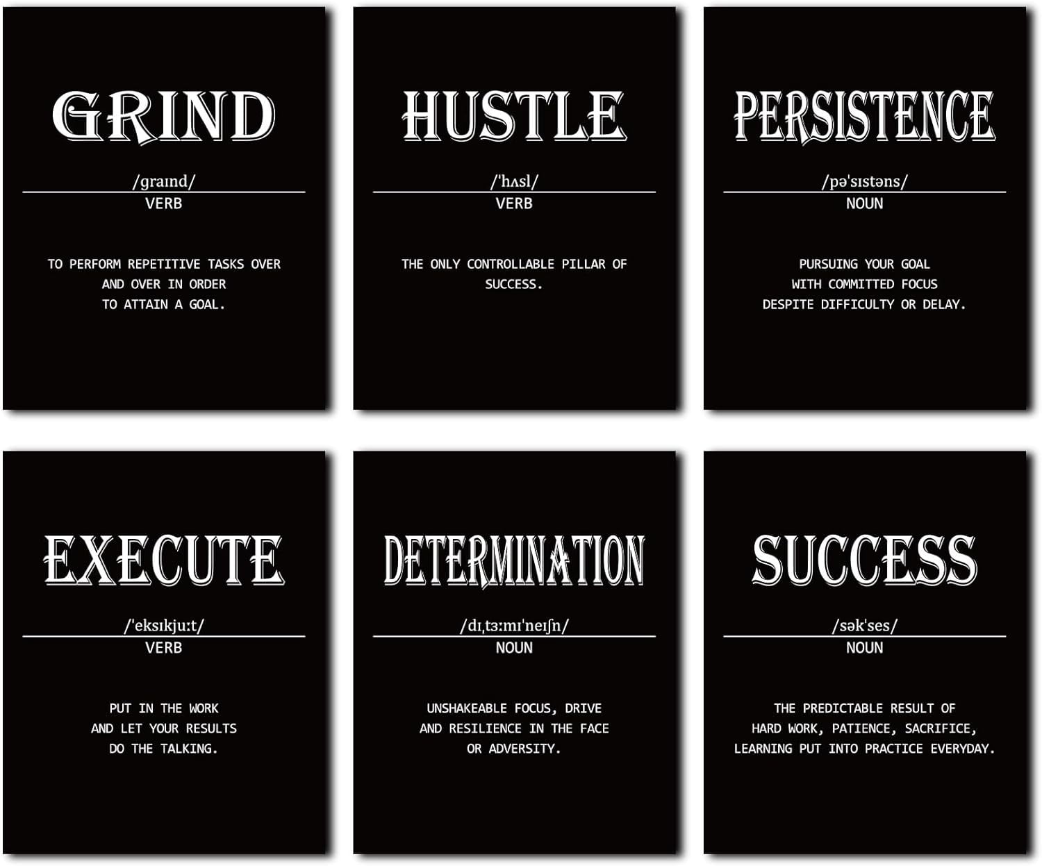 Black Motivational Noun Definition Wall Posters for Men Office Decor ...