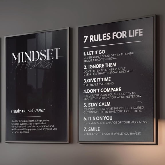 Black Motivational Wall Definition Art Prints for Men Masculine Gym Decor Office Prints Black Poster Prints Inspirational Poster, Set 2, Poster Only