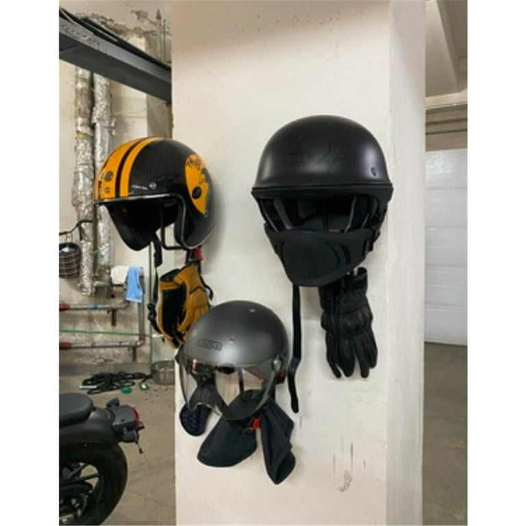 Black Motorcycle Bike Helmet Holder Storage Shelves Wall Mount