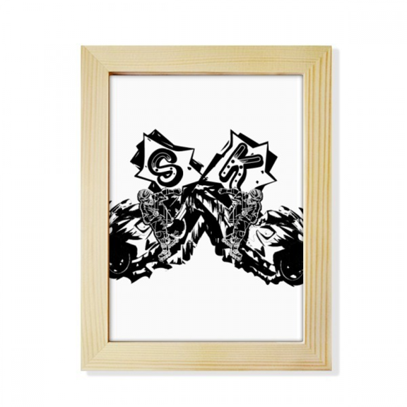 Black Motorcycle Rider Motorcycle Pattern Desktop Adorn Photo Frame Display Art Painting Wooden