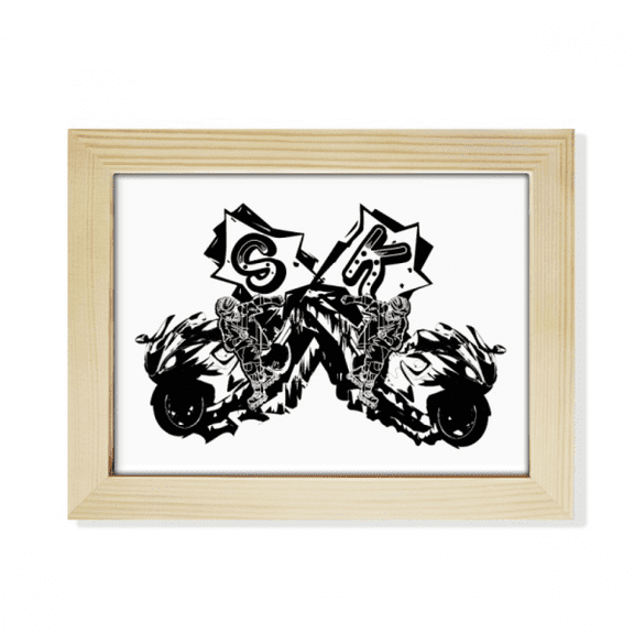 Black Motorcycle Rider Motorcycle Pattern Desktop Photo Frame Picture Art Decoration Painting 6x8 inch