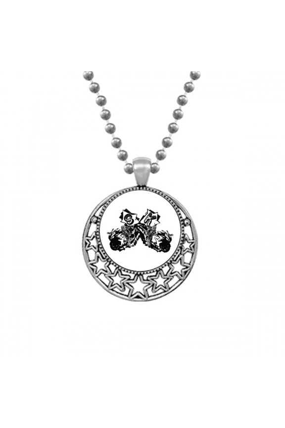 Black Motorcycle Rider Motorcycle Pattern Necklaces Pendant Retro Moon Stars Jewelry