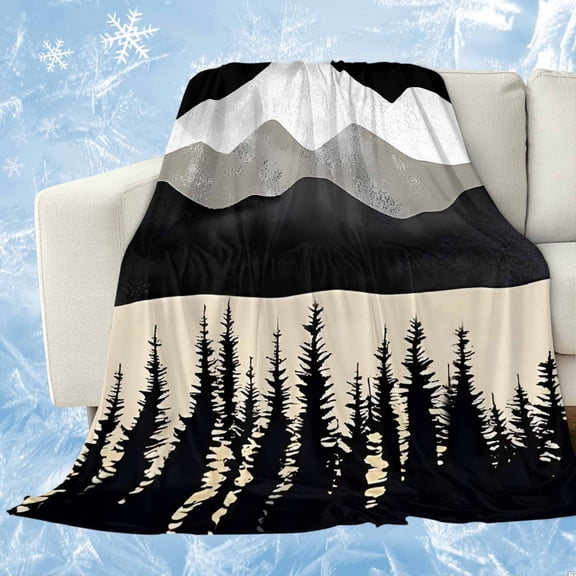 Black Mountain Cooling Blanket, Lightweight Breathable Summer Throw Blanket with Double Sided Cold Effect, Peaks Landscape Forest Tree Picnic Beach Blankets Bed Sheet for Hot Sleepers 30"x40"