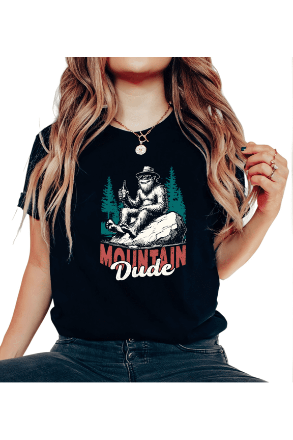 Black Mountain Dude Bigfoot Graphic Tees Print Tshirt Casual Shirts For Women Outdoor Humor And Daily Wear Tops S-5XL
