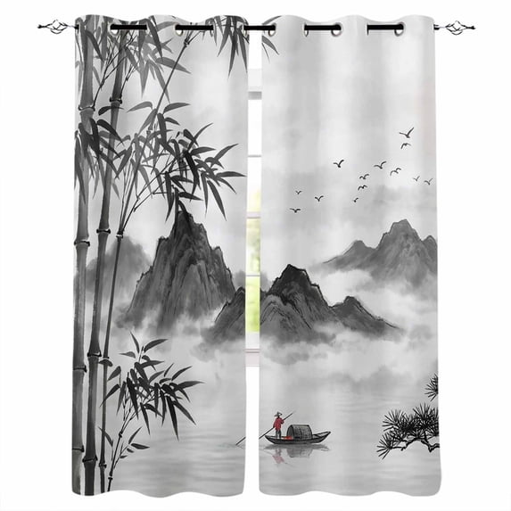 Black Mountain Lake Blackout Curtains for Bedroom/Living Room, Thermal ...