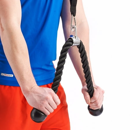 Black Mountain Products Heavy Duty Tricep Rope Attachment, Durable Rubber Ends
