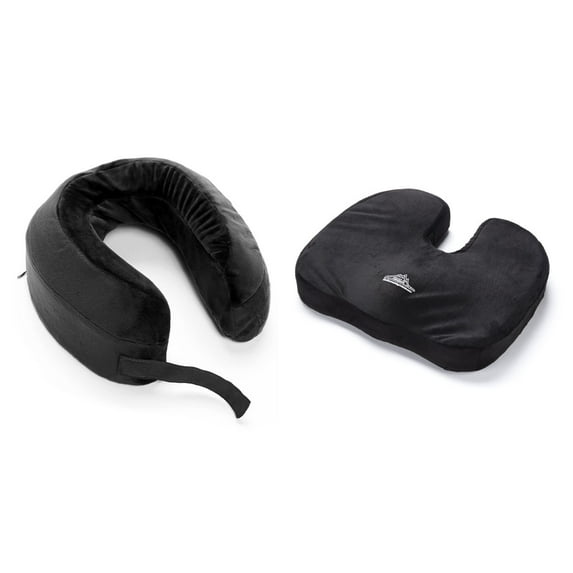 Black Mountain Products Orthopedic Memory Foam Seat Cushion with Supporting Travel Neck Pillow Combo