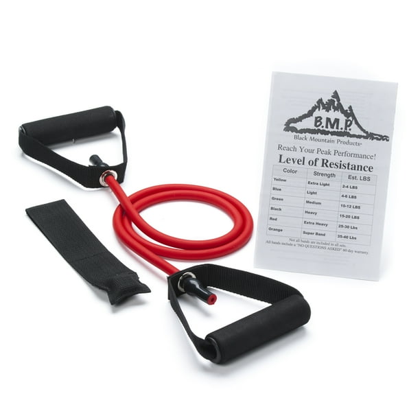 Black Mountain Products Single Resistance Band with Door Anchor and Starter Guide Included Red