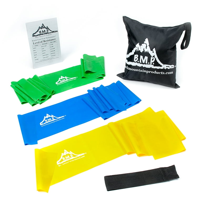 Black Mountain Products Therapy Exercise Bands with Resistance Band Carrying Case Door Anchor and Starter Guide