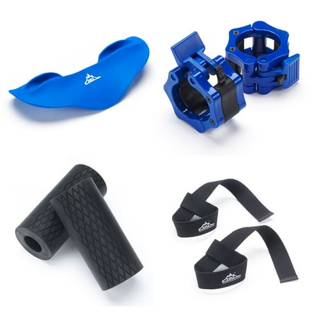 Black Mountain Products Weight Lifting Kit for Barbells and Dumbbells - Thick Grips Squat Pad Barbell Collars and Lifting Straps