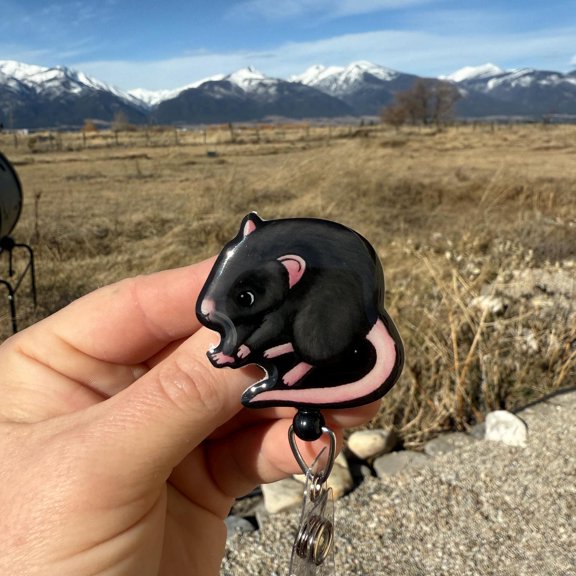 Black Mouse Animal Badge Reel ID holder: Gift for Nurses, animal lovers, Teacher cute acrylic non Ai art animal badge buddy
