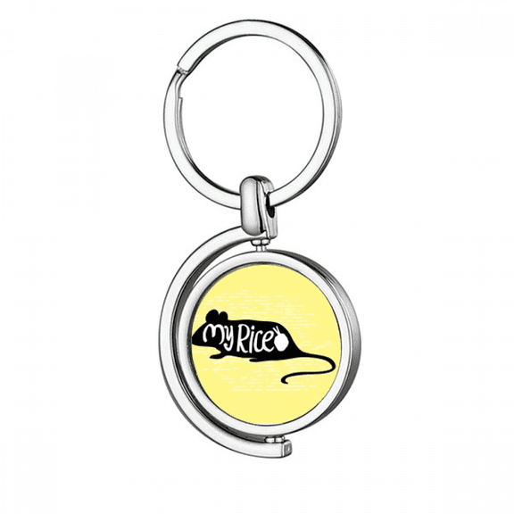 Black Mouse Animal Outline Natural Rotating Keychain Metal Keyring Holder