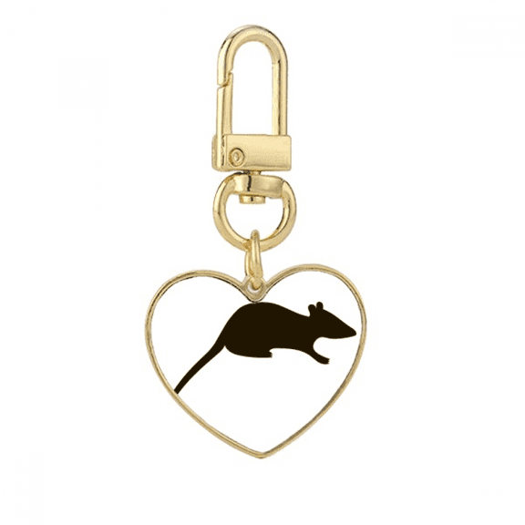 Black Mouse Animal Portrayal Gold Heart Keychain Metal Keyring Holder