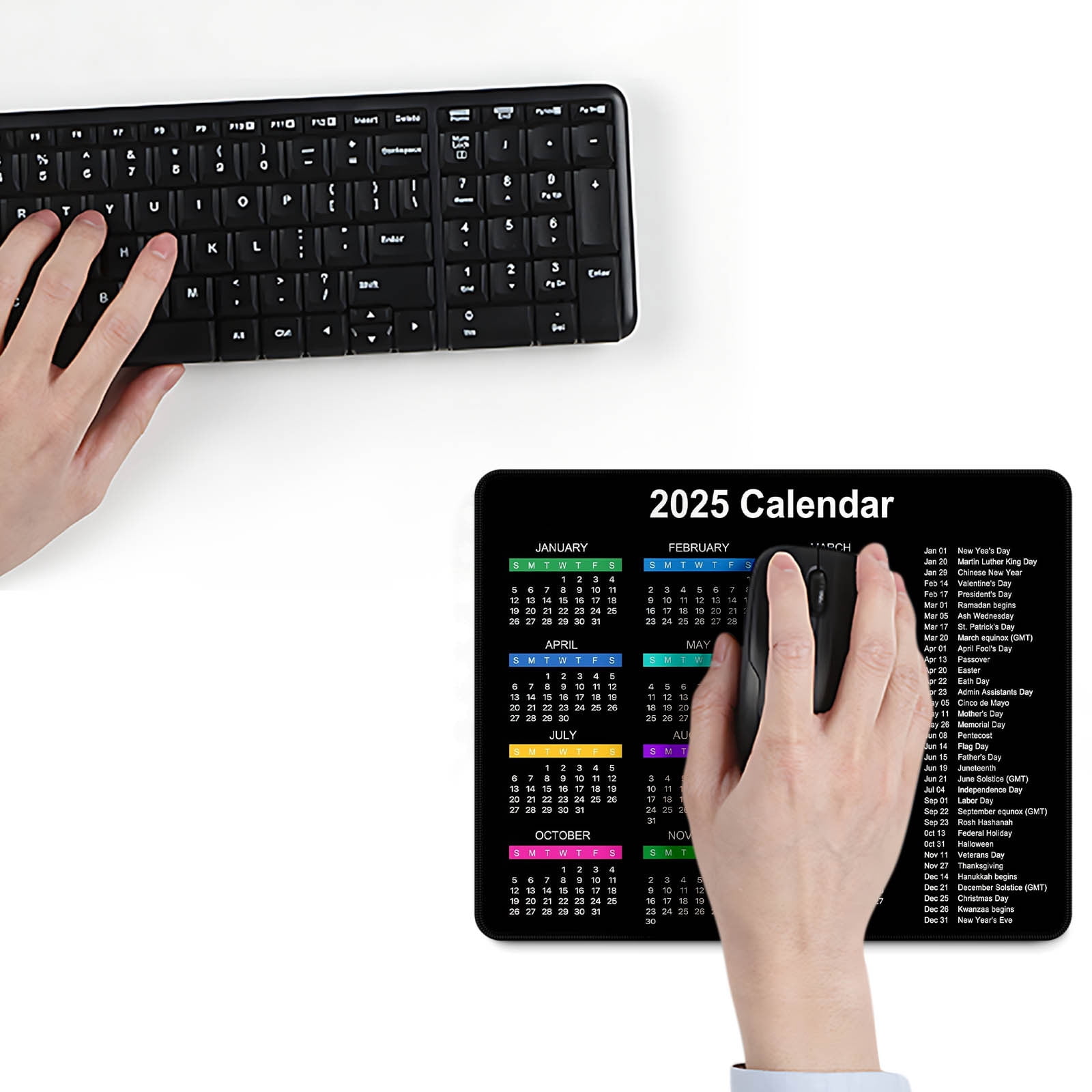 2026 Calendar Mouse Pad - 9.5x7.8 Inch, Non-Slip Rubber Base, Stitched Edges, Waterproof & Washable