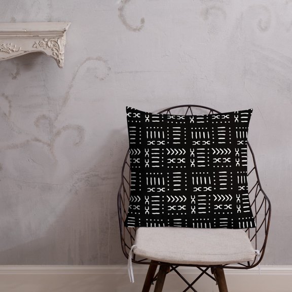 Black Mud Cloth Pattern Throw Pillow With Insert