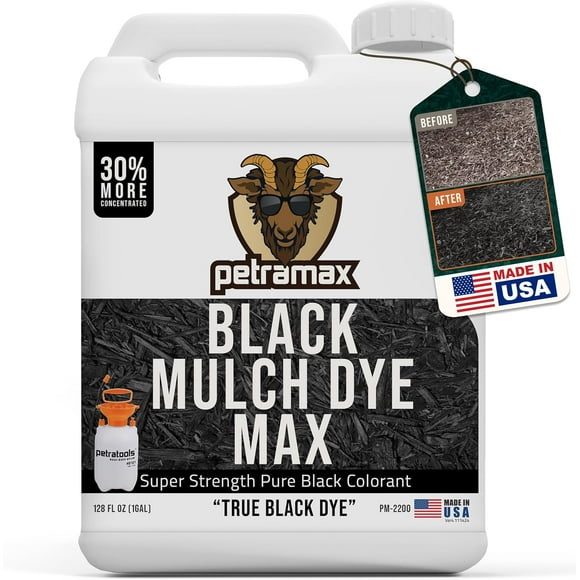 Black Mulch Dye Spray Use with PetraTools Sprayer to Refresh Fading Landscape - Black Dye to Wood Mulch for Landscaping - Rubber, Pine Straw, Bark, Cedar & Playground Cover (14,400 Sq Ft, 1 Gal)