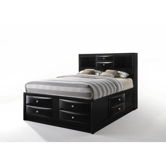 Black  Multi-Drawer Wood Platform  Full Bed with Pull out Tray