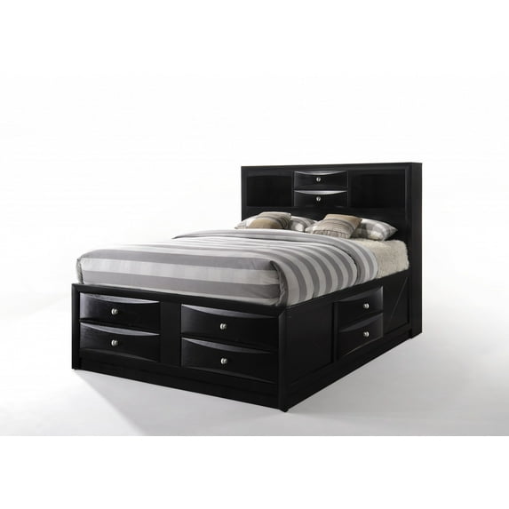 Black Multi-Drawer Wood Platform Full Bed with Pull out Tray