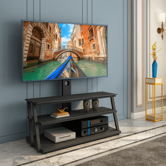 Black Multi-Function Angle And Height Adjustable Tempered Glass TV Stand