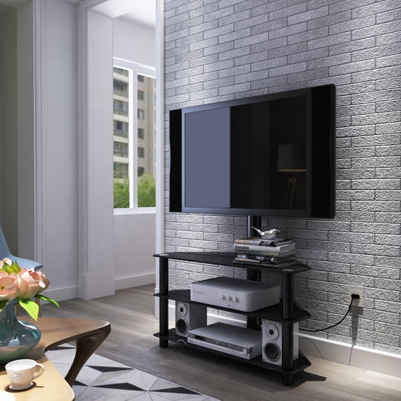 Black Multi-Function TV Stand Height Adjustable Bracket Swivel 3-Tier