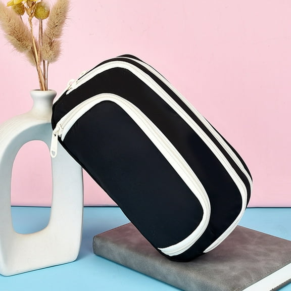 Black Multi-Zone Fabric Writing Tools Carrier Featuring Oxide Cloth Construction & Elegant Design for Home Office Supplies Management