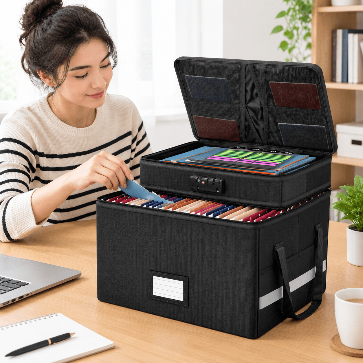 Portable Multi Box Black Multi-layer Collapsible Portable File Box with Lock for Letter ...