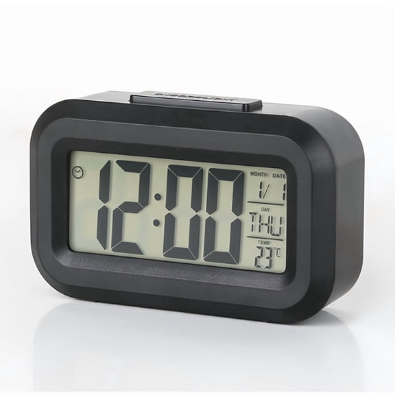 Black Multifunctional Digital Alarm Clock with Luminous Temperature Calendar Display Kitchen Timer, Date Time Display for Home Or Office (Batteries Not Included)