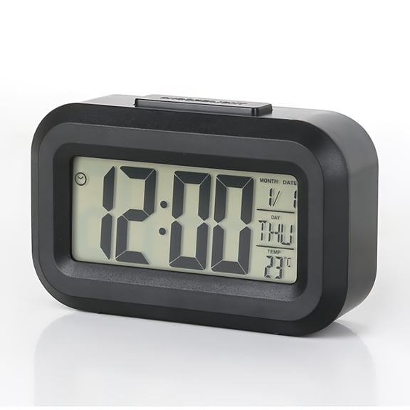 Black Multifunctional Digital Alarm Clock with Luminous Temperature Calendar Display Kitchen Timer, Date Time Display for Home Or Office (Batteries Not Included)