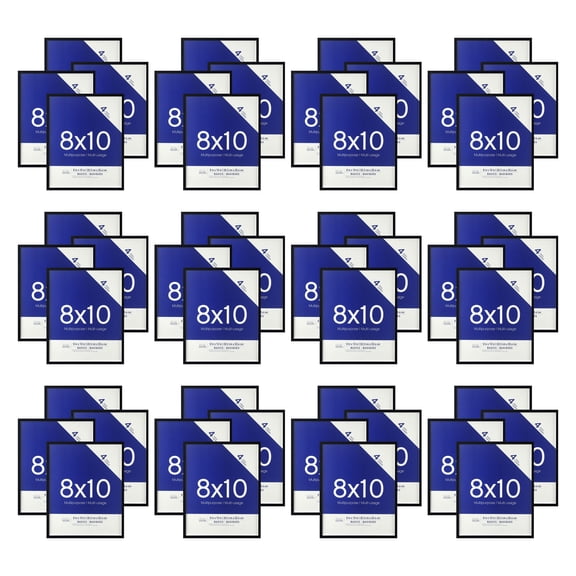 Studio Decor Black Multipurpose 8" x 10" Wall Frames by Basics  - Value Set of 48 Plastic Picture Frames, Horizontal or Vertical Display, Hanging Hardware Included, 12 Pack