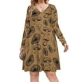 thumbnail image 1 of Black Mushroom Brown Fungus Long Sleeve Dresses For Women Vintage Elegant Party Dress Oversized V-neck Dress S-8XL, 1 of 7