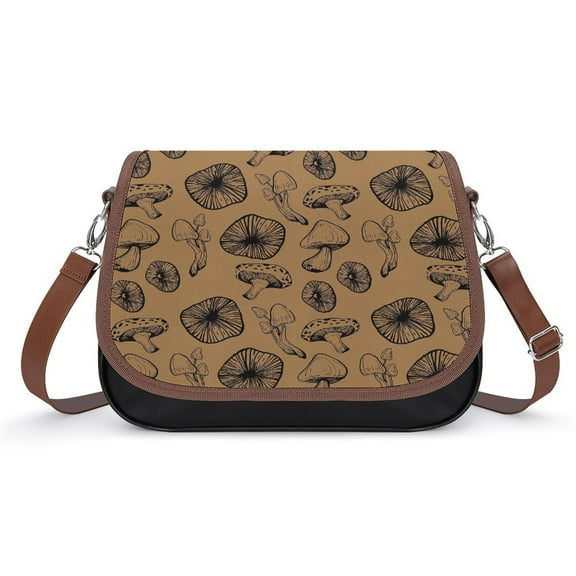 Black Mushroom Brown Fungus Vintage Crossbody Bag for Women Medium Leather Hobo Bags Shoulder Bag Classic City Leather Satchels