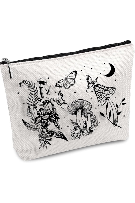 Black Mushroom Canvas Makeup Bags Cosmetic Bag Multipurpose Case Iron on Transfer Metal Zipper Sublimation Blanks Gothic Bag Purse Pouches Travel Toiletry Bag for DIY 10x7Inch DIYDIY
