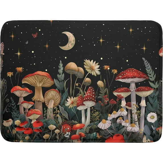 Black Mushroom Dish Drying Mat for Kitchen Counter Leaves Botanical Microfiber Dish Rack Mat Drainer Pad Washable Absorbent Dry Mat 18×24 Inch
