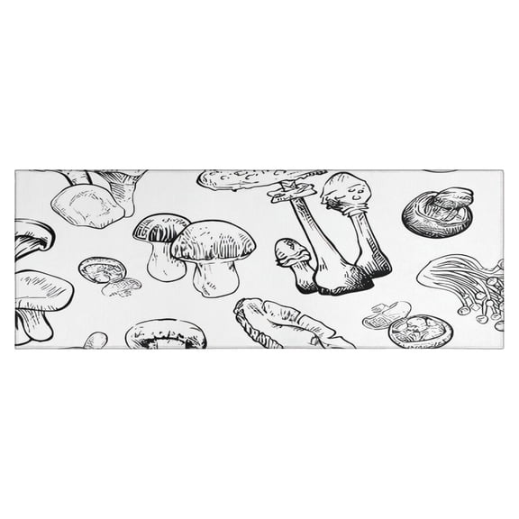 Black Mushroom Line White Pattern Kitchen Rug Mat,Kitchen Runner Rugs Non Skid Washable,Decorative Kitchen Floor Mats for Kitchen,Sink,Laundry,17"X47"