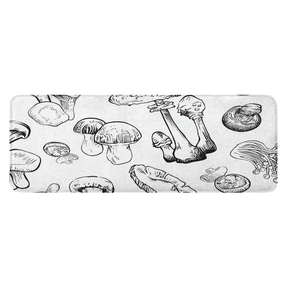 Black Mushroom Line White Pattern Kitchen Rug Mat,Kitchen Runner Rugs Non Skid Washable,Decorative Kitchen Floor Mats for Kitchen,Sink,Laundry,17"x47.2"